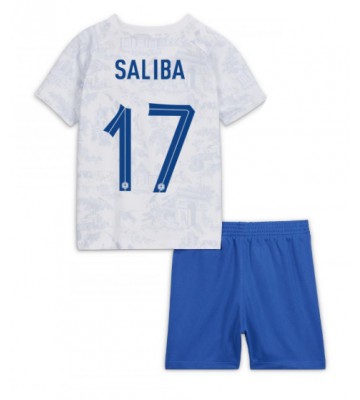 Frankrike William Saliba #17 Borta Kläder Barn VM 2022 Kortärmad (+ Korta byxor)